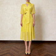 Floral-Detail Flutter-Sleeve Dress