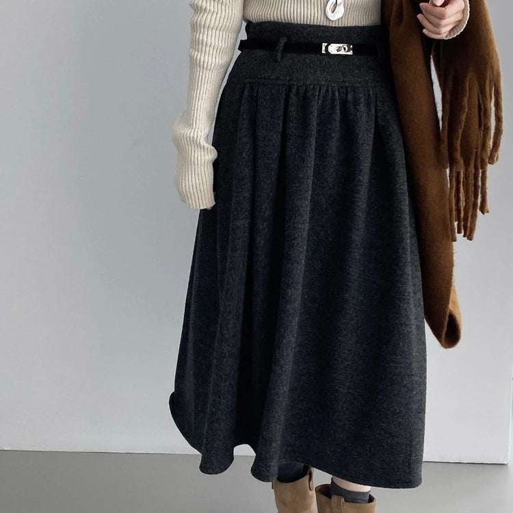 Pleated A-Line Long Skirt
