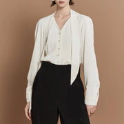Tie-Neck Button-Front Blouse