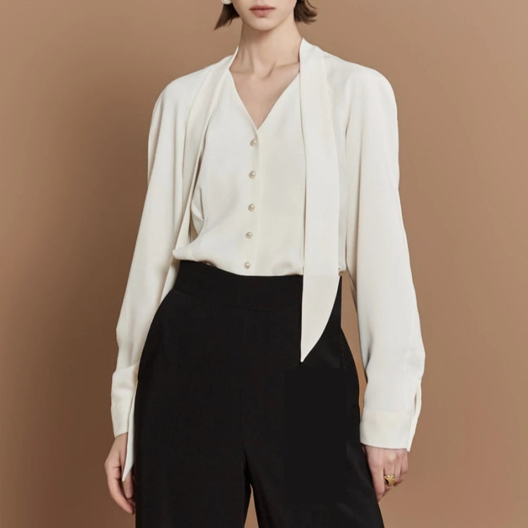 Tie-Neck Button-Front Blouse
