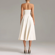 Asymmetric-Neck Gathered Dress