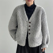 Textured V-Neck Button Jacket