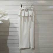 Peplum-Waist Split-Front Skirt