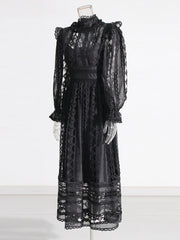 High-Neck Long-Sleeve Lace Dress