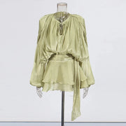 Ruched Balloon-Sleeve Mini Dress