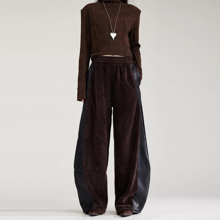 Contrast-Panel Relaxed Wide-Leg Pants