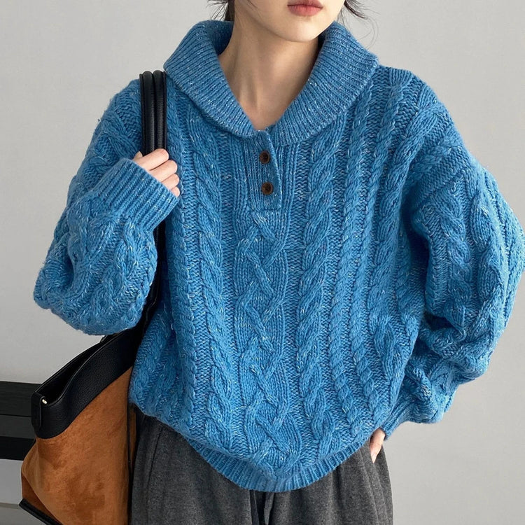 Cable-Knit Collared Sweater