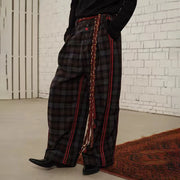 Contrast-Stripe Plaid Pants
