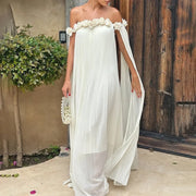 Floral-Trim Off-Shoulder Maxi Dress