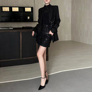 TWOTWINSTYLE Black Spliced Sequins Two Piece Set Female Lapel Long Sleeve Jacket Elegant Temperament Women's Skirt Set Fashion