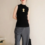 Keyhole-Detail Sleeveless High-Neck Top