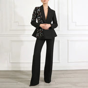 Asymmetric Floral Embellished Blazer