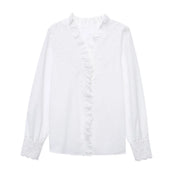 Eyelet-Trim Long-Sleeve Blouse