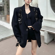 Embellished-Shoulder Single-Button Blazer