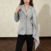 Draped-Panel Tailored Blazer