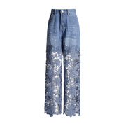 Lace-Panel Wide-Leg Jeans