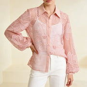 Sheer Floral Lace Collared Shirt