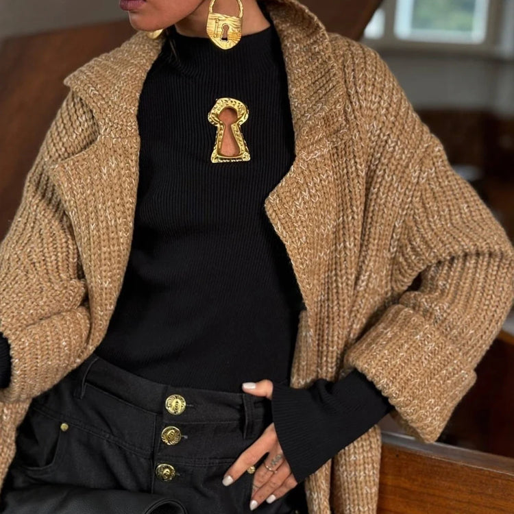 Keyhole-Detail Long-Sleeve Top