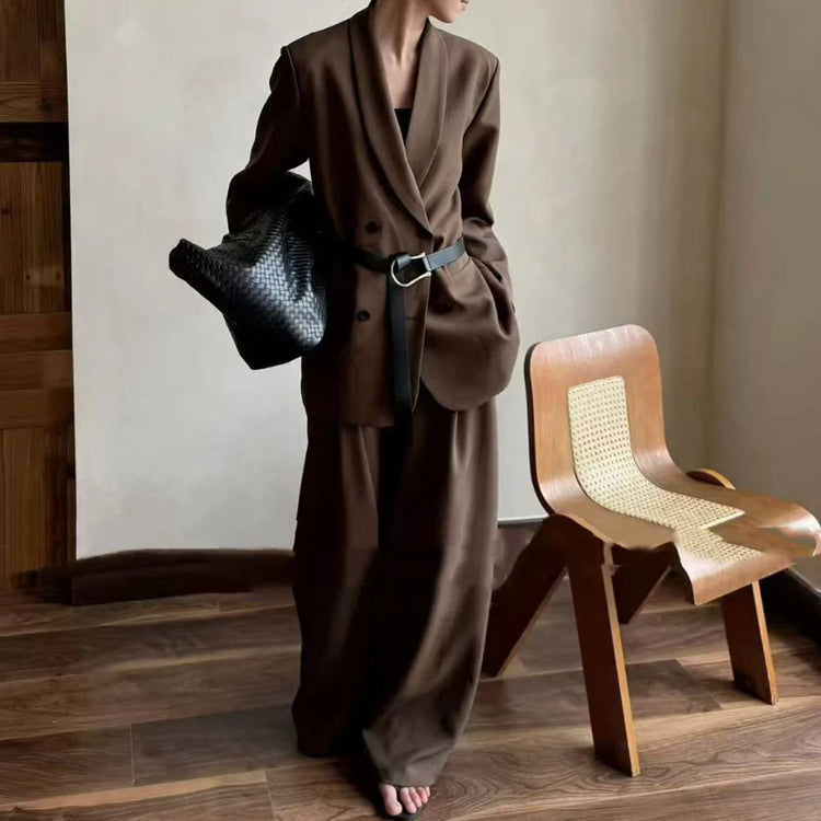 TWOTWINSTYLE Solid Spliced Sashes Two Piece Set Female Lapel Long Sleeve Jacket Office Lady Basics Women's Trousers Set Fashion