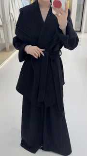 Wide-Lapel Tie-Waist Coat