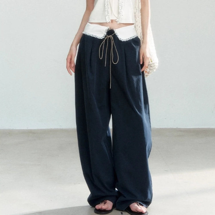 Lace-Waist Wide-Leg Pants
