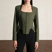 Square-Neck Corset-Style Jacket
