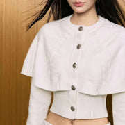 Cape-Overlay Button-Front Cardigan