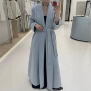 Shawl-Collar Tie-Waist Long Coat
