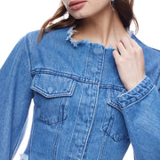 Frayed-Hem Cropped Jacket