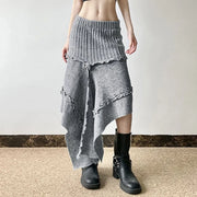 Ribbed Asymmetric Panel Skirt