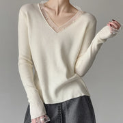 Sheer-Trim V-Neck Top