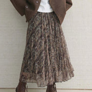 Printed Pleated Long Skirt