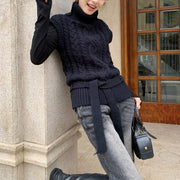 Cable-Knit Turtleneck Sweater Vest