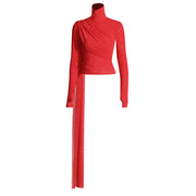 Draped High-Neck Long-Sleeve Top