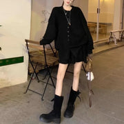 TWOTWINSTYLE Solid Spliced Buttons Two Piece Set Female O Neck Long Sleeve Sweater Korean Sweet Women's Skirt Set Autumn Fashion