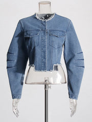 Frayed-Hem Cropped Jacket