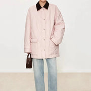 Contrast-Collar Quilted Jacket