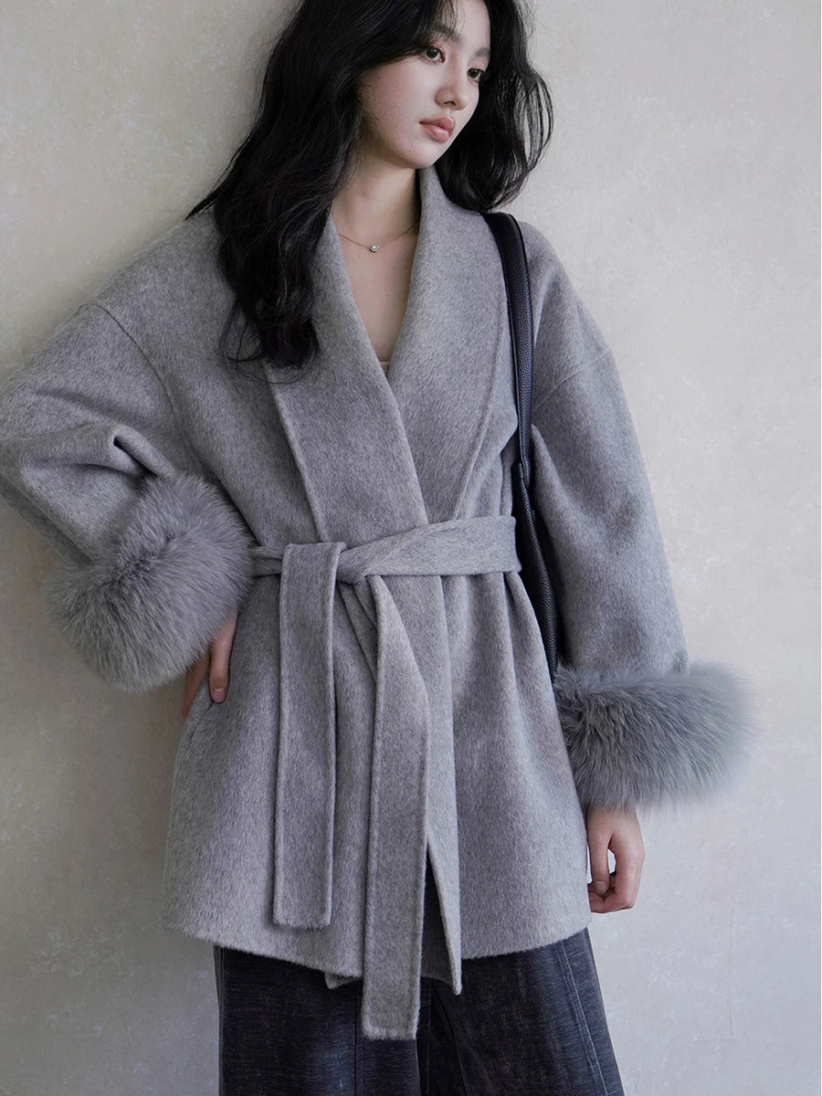 Belted Shawl-Collar Coat