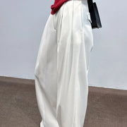 Pleated Wide-Leg White Pants