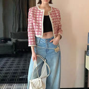 Checked Contrast-Trim Cropped Jacket