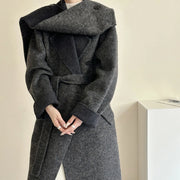 Oversized-Collar Tie-Waist Coat