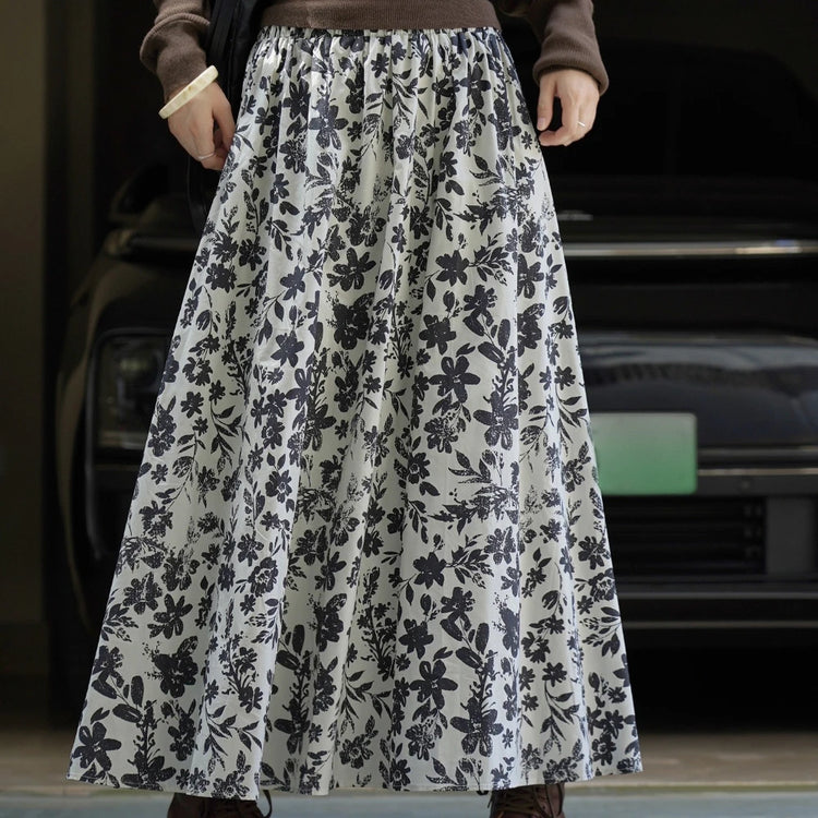 Floral-Print A-Line Skirt