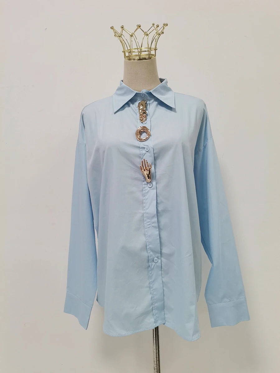 Statement-Button Oversized Shirt