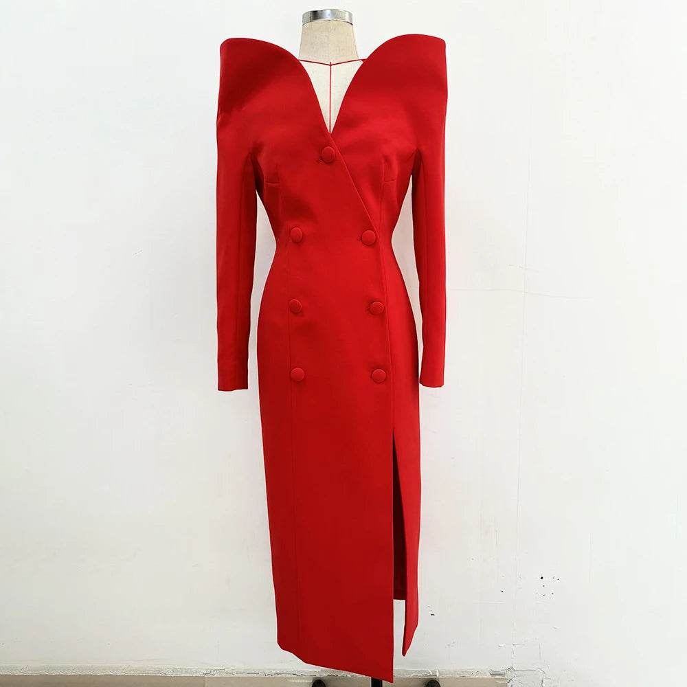 Sculpted-Collar Fitted Long Coat