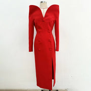 Sculpted-Collar Fitted Long Coat