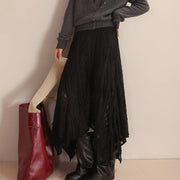 Lace-Panel Asymmetric Midi Skirt