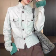 Contrast-Cuff Button-Front Cardigan