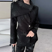 TWOTWINSTYLE Black Spliced Diamonds Two Piece Set Female O Neck Long Sleeve Jacket Commute Elegant Women's Pants Set Autumn New