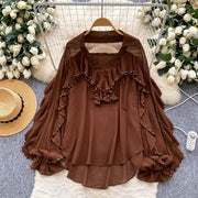 Embellished Ruffle-Trim Blouse
