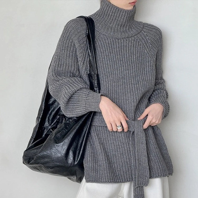 Ribbed Turtleneck Longline Sweater